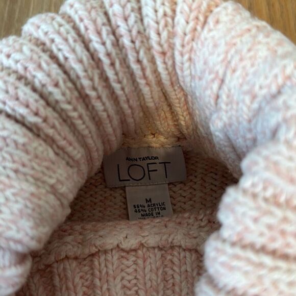 Loft wool blend classic marled knit tie waist pink sweater size medium - Picture 4 of 7